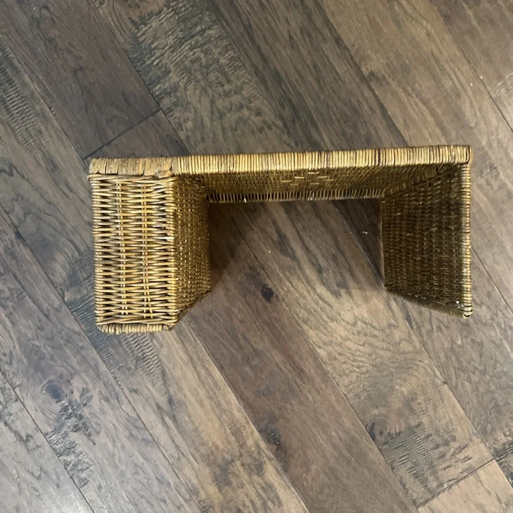 Vintage Rattan Bed Couch Tray Organizer Desk Table Rustic Wicker Storage Remote